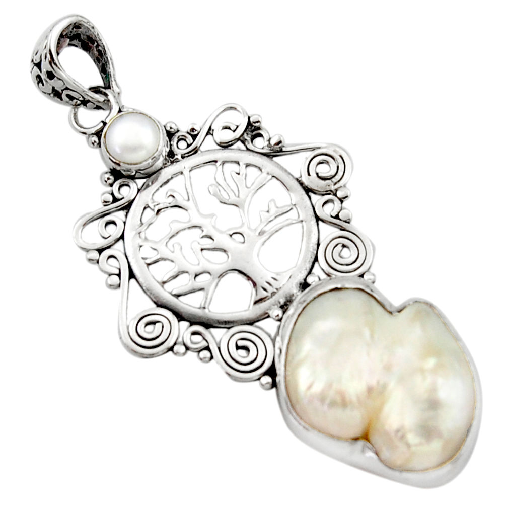 15.44cts natural white pearl 925 sterling silver tree of life pendant d46698