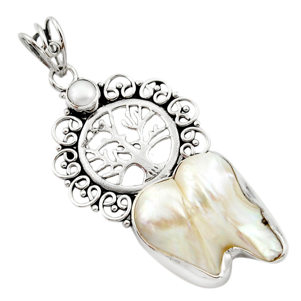 19.99cts natural white pearl 925 sterling silver tree of life pendant d46699