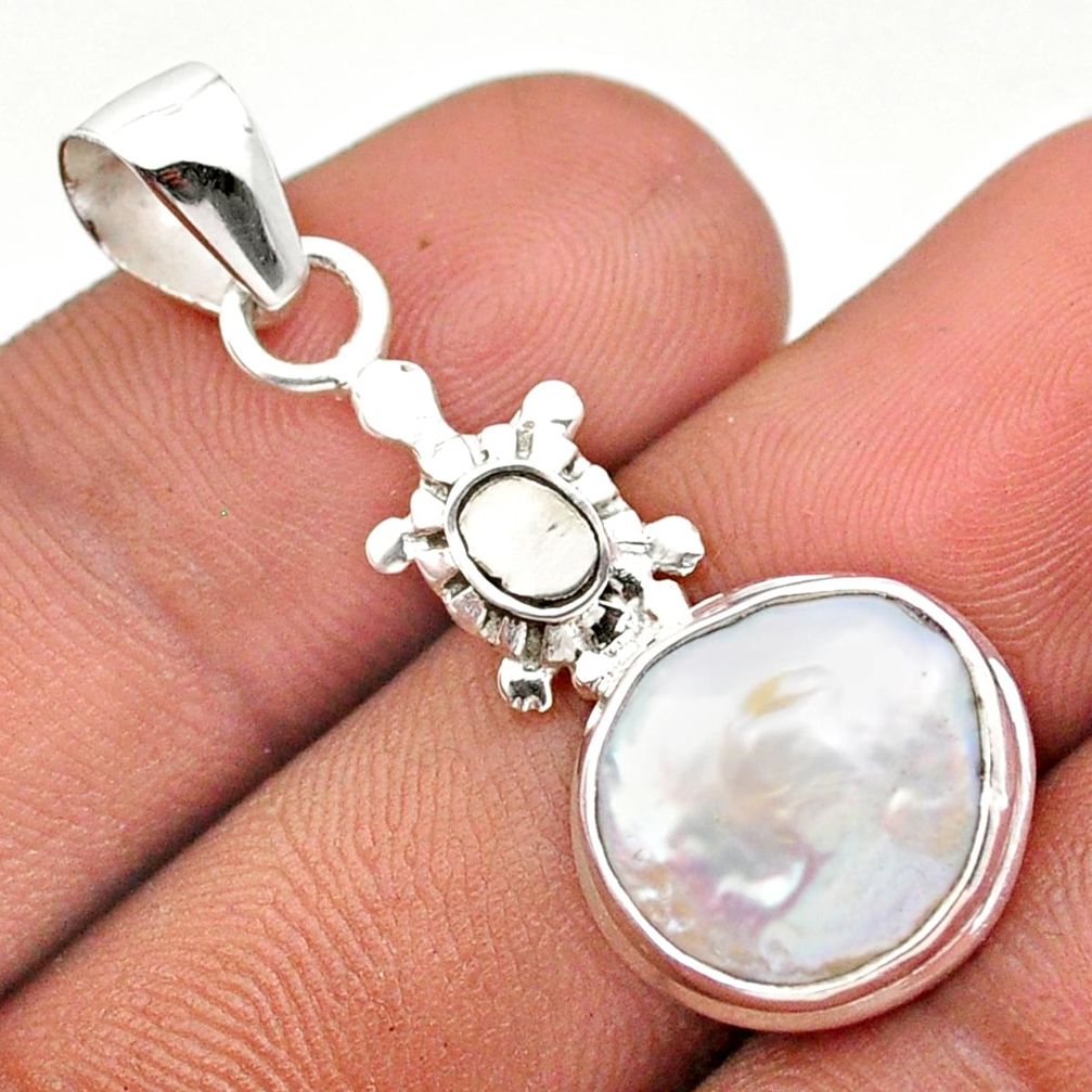 5.64cts sea life natural white pearl 925 sterling silver turtle pendant jewelry u14524