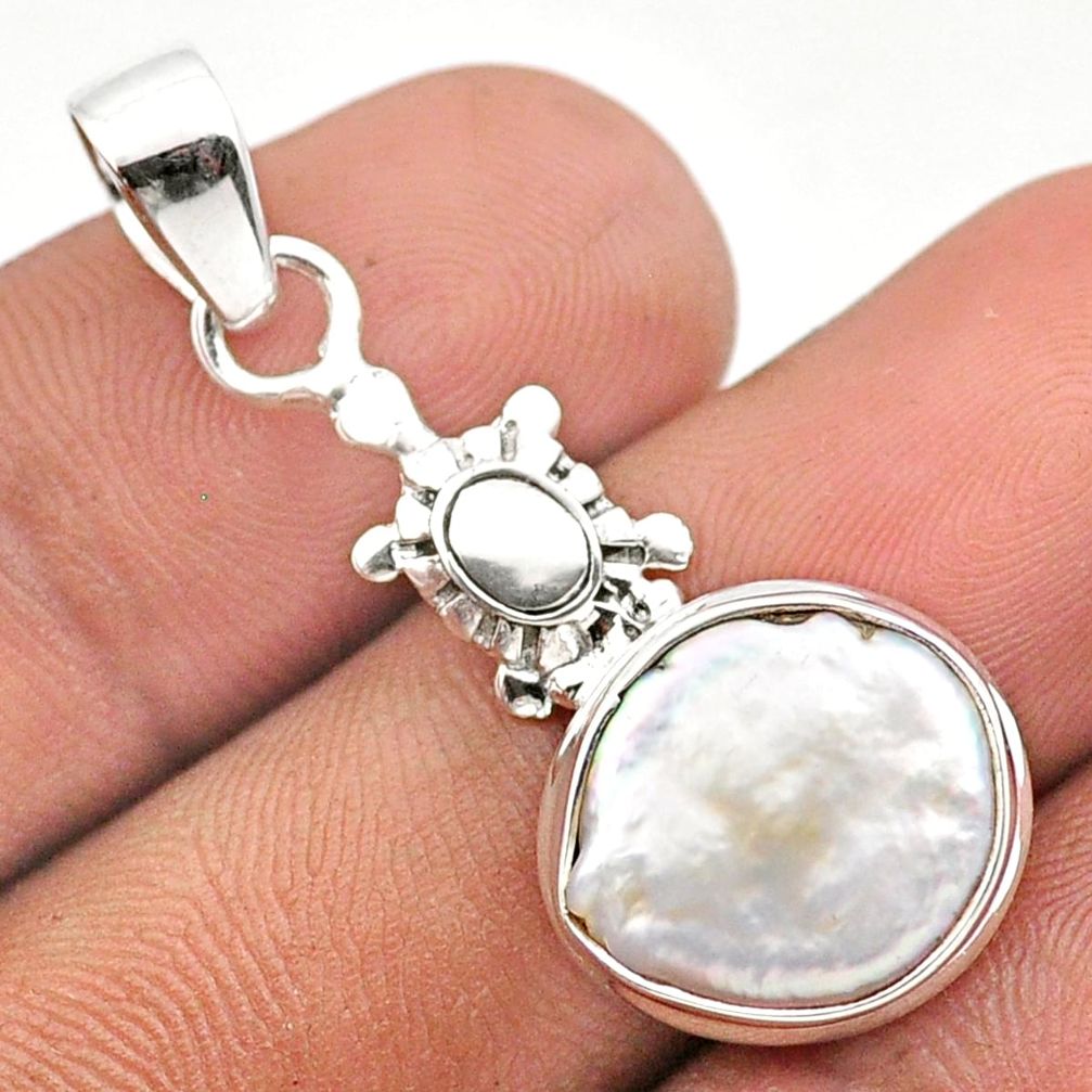 5.38cts sea life natural white pearl 925 sterling silver turtle pendant jewelry u14529