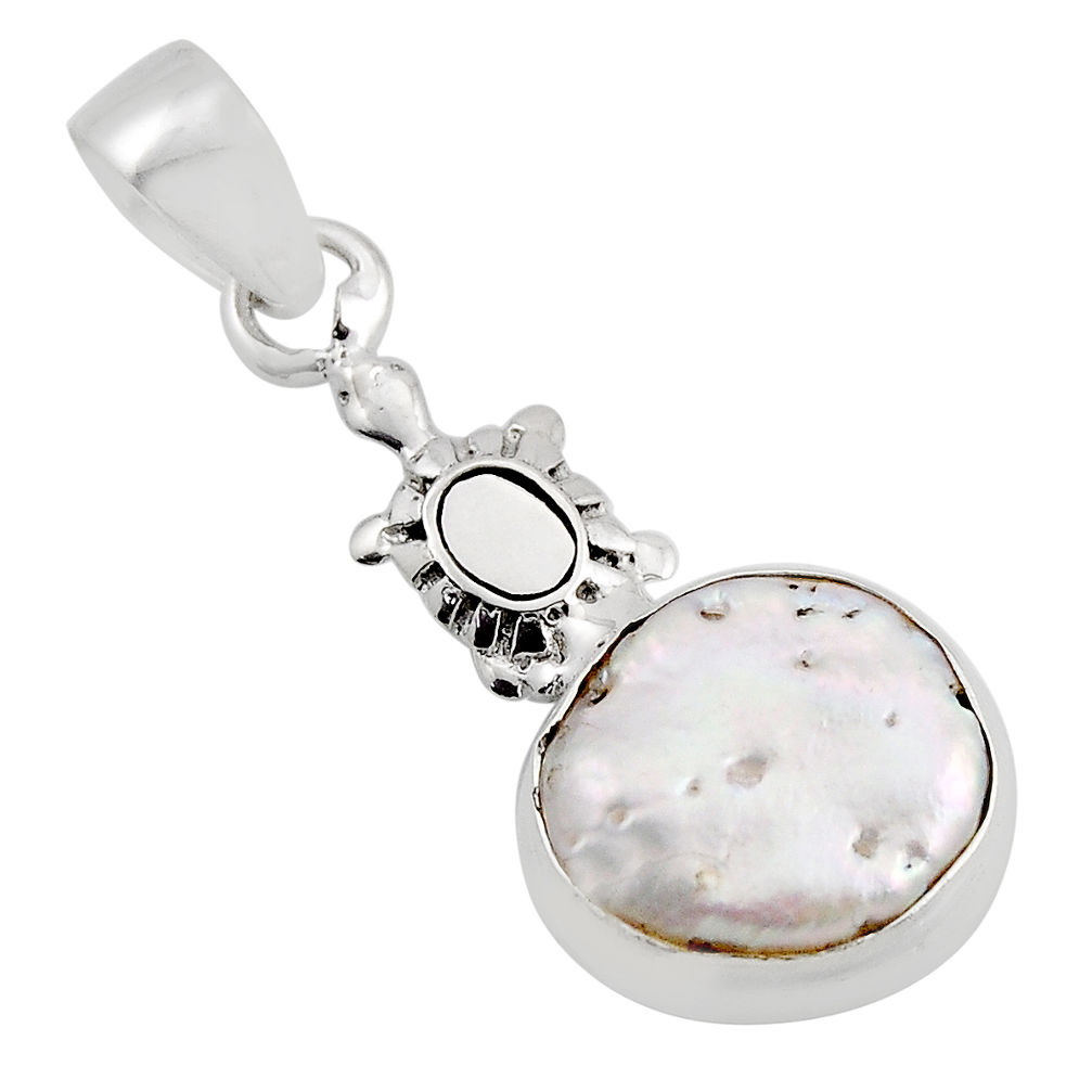 5.94cts natural white pearl 925 sterling silver turtle pendant jewelry y86416