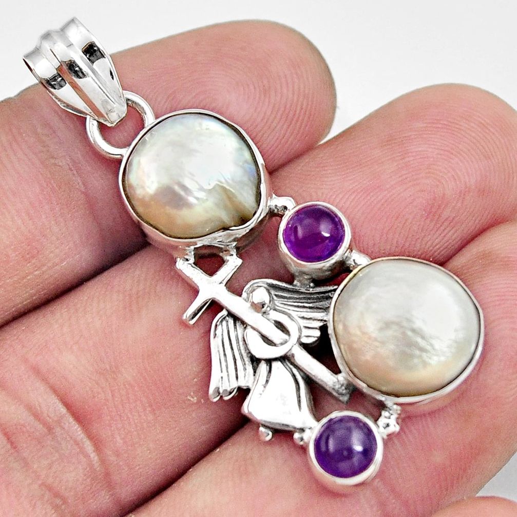  white pearl amethyst 925 silver holy cross pendant d43925