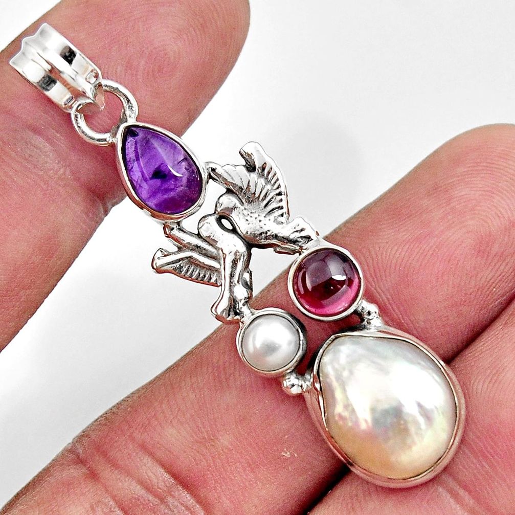  white pearl amethyst 925 silver love birds pendant d43928