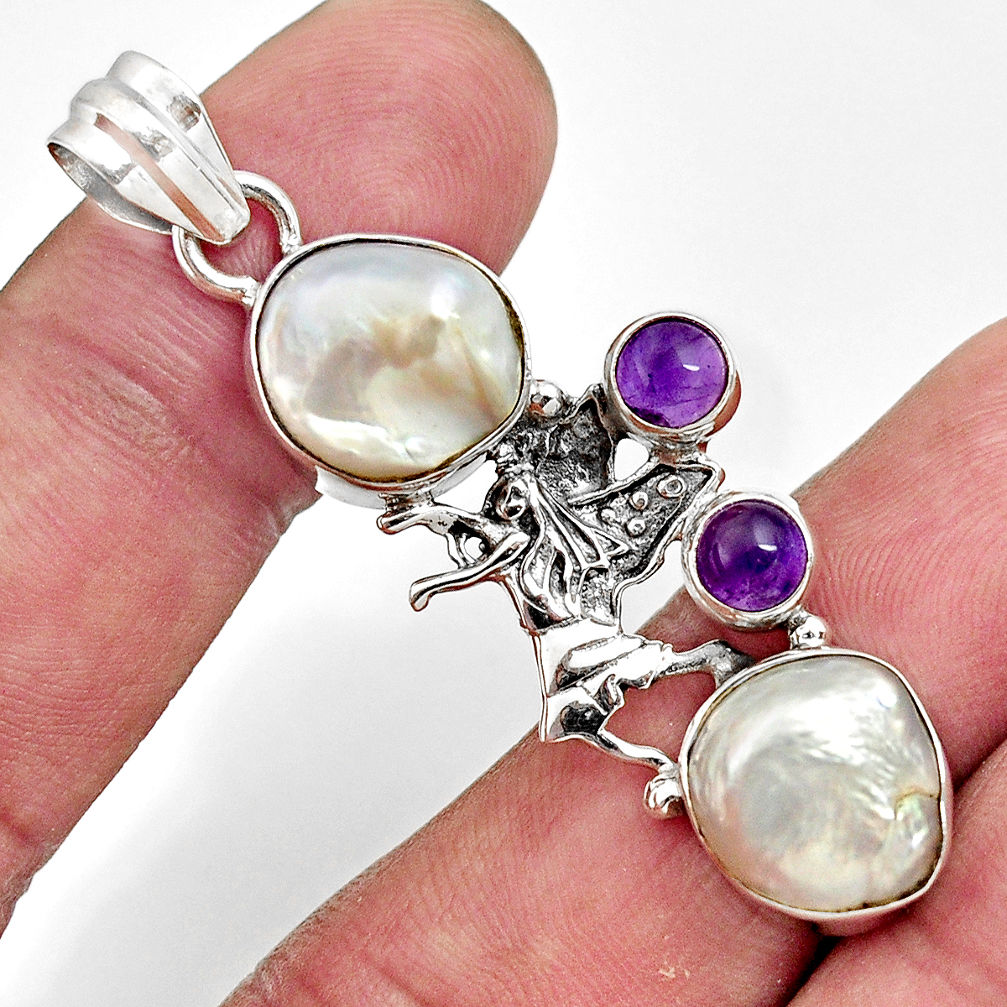  white pearl amethyst 925 sterling silver angel pendant d43929