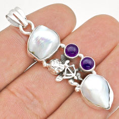 12.39cts natural white pearl amethyst 925 sterling silver angel pendant u86574