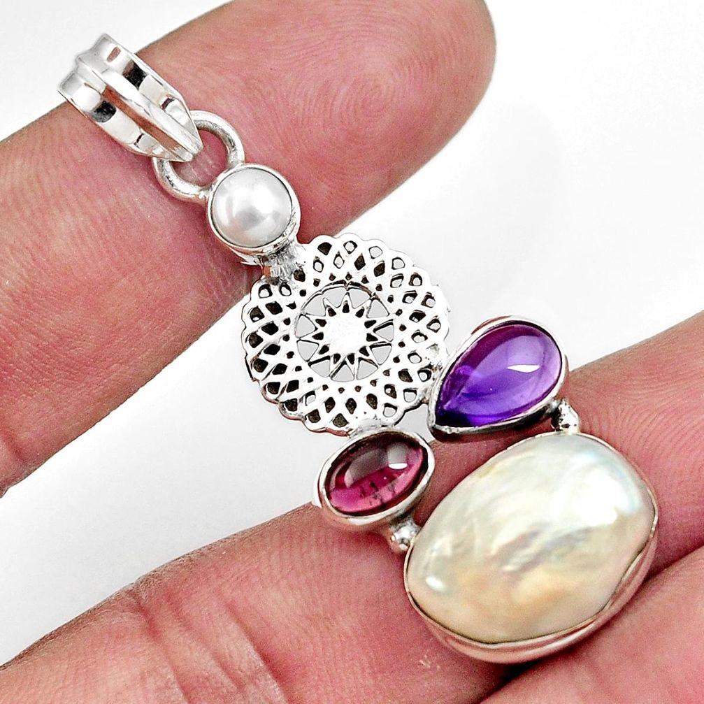  white pearl amethyst 925 sterling silver pendant jewelry d43931