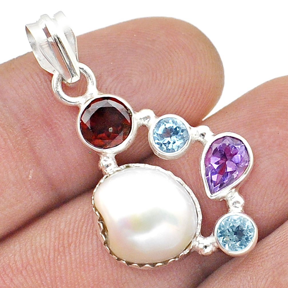 10.43cts natural white pearl amethyst 925 sterling silver pendant jewelry u47425