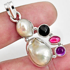 Clearance Sale-  white pearl amethyst garnet 925 silver pendant jewelry d43947