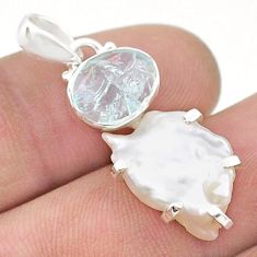 8.59cts natural white pearl aquamarine 925 sterling silver pendant u49151
