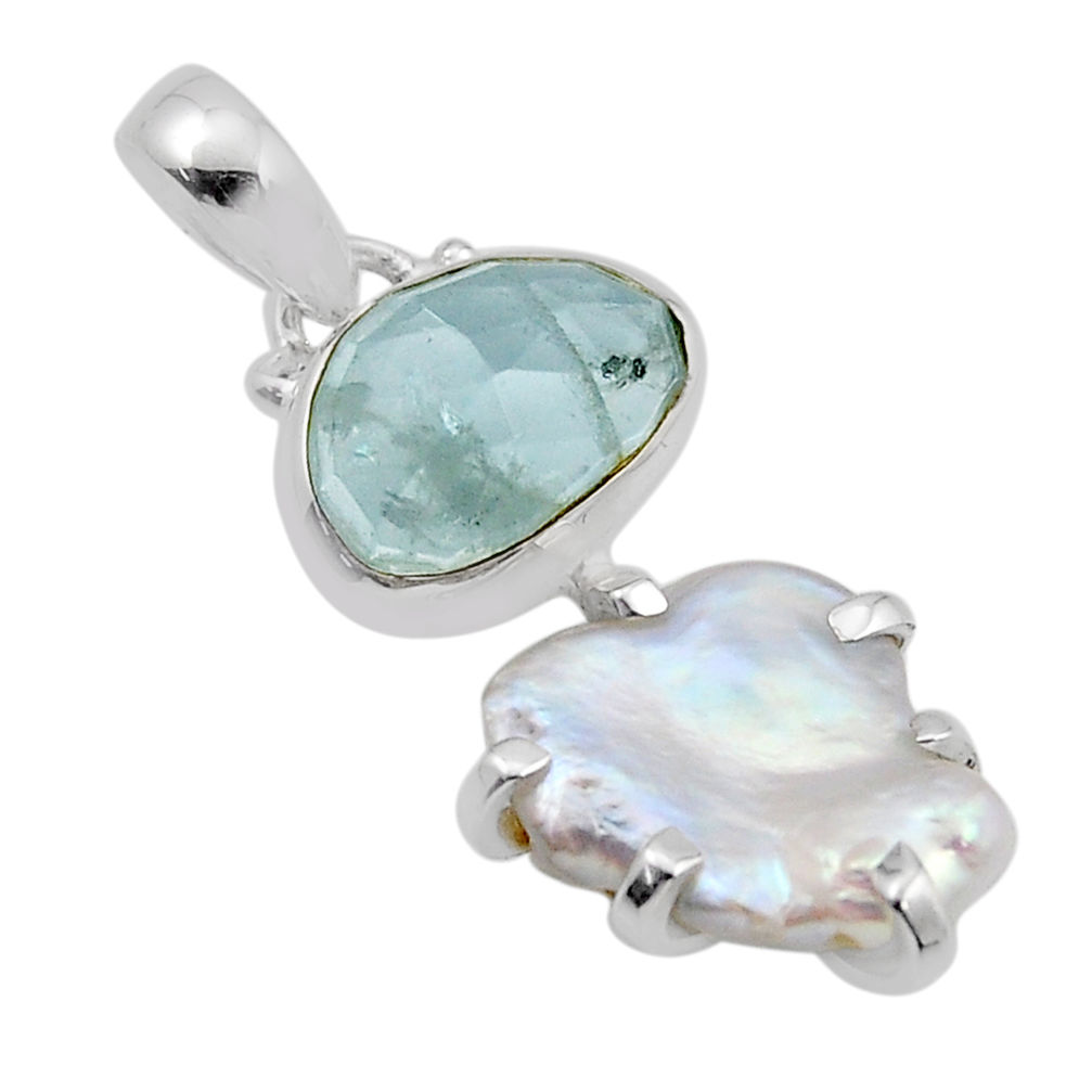 8.38cts natural white pearl aquamarine fancy 925 sterling silver pendant y91015