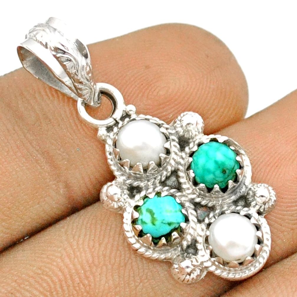 3.33cts natural white pearl arizona mohave turquoise 925 silver pendant u16650