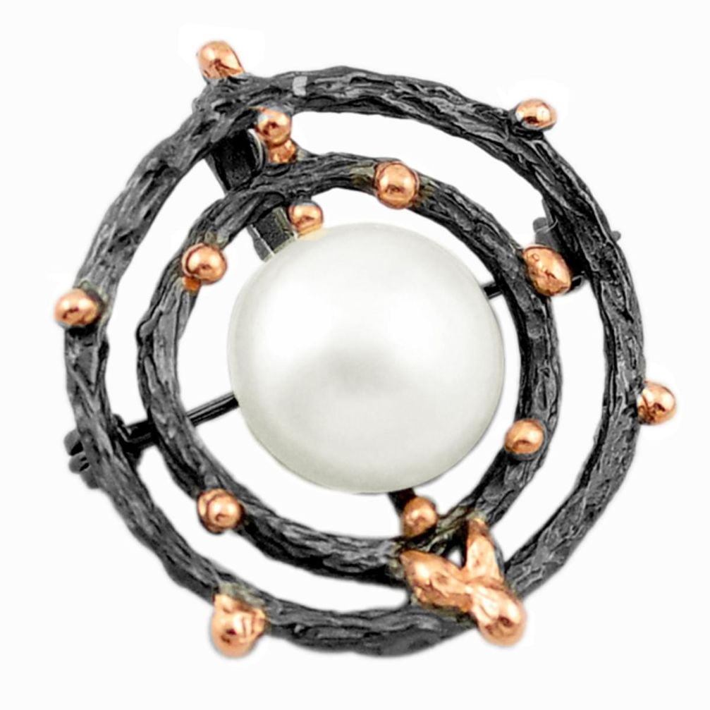 Natural white pearl black rhodium 925 sterling silver 14k gold pendant c24173