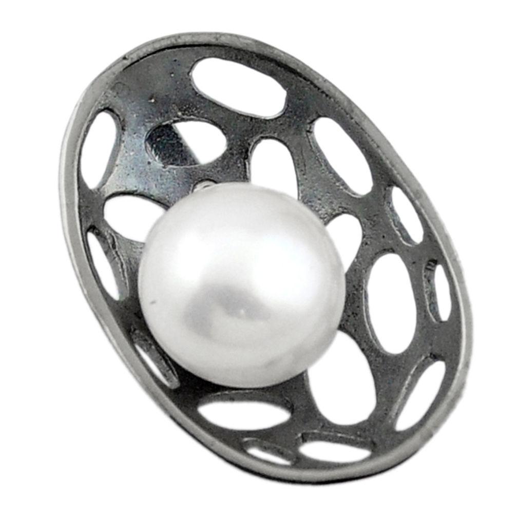 Natural white pearl black rhodium 925 sterling silver pendant jewelry c24164