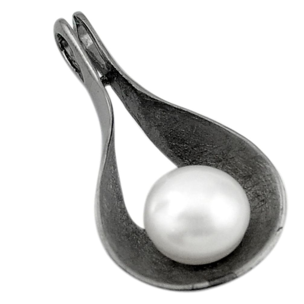 Natural white pearl black rhodium 925 sterling silver pendant jewelry c24166