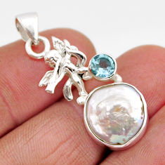 6.39cts natural white pearl blue topaz 925 sterling silver angel pendant y61252