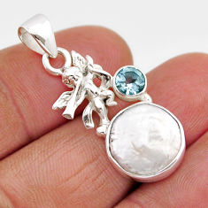 6.09cts natural white pearl blue topaz 925 sterling silver angel pendant y61257