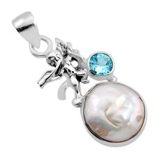 7.39cts natural white pearl blue topaz 925 sterling silver angel pendant y86381