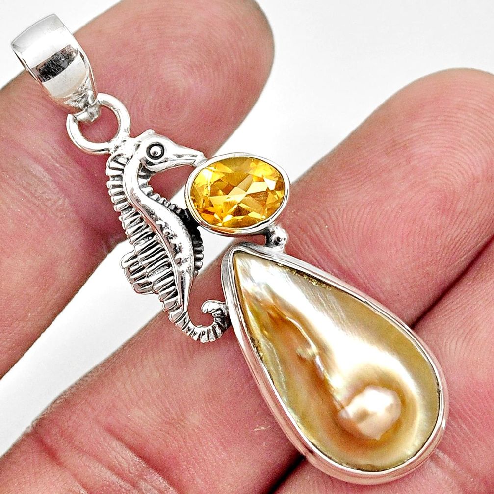  white pearl citrine 925 sterling silver seahorse pendant d43992