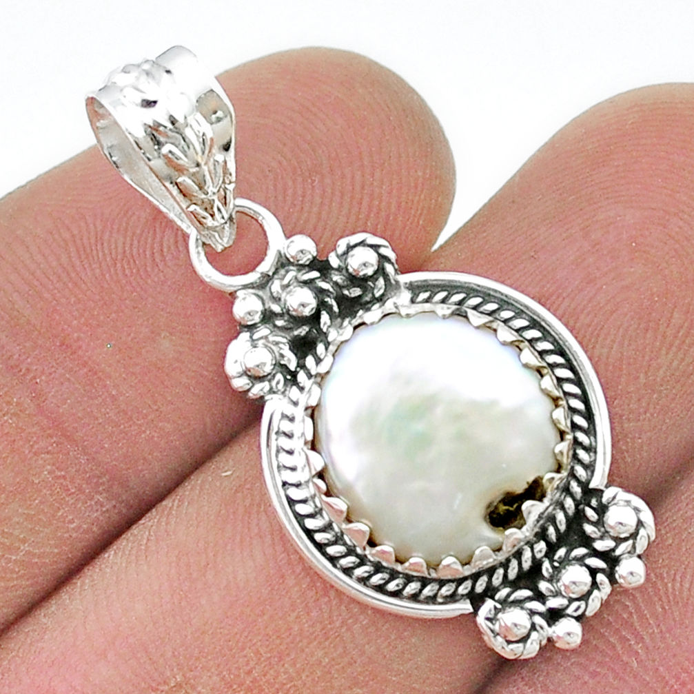 5.97cts sea life natural white pearl fancy 925 sterling silver pendant jewelry u45782