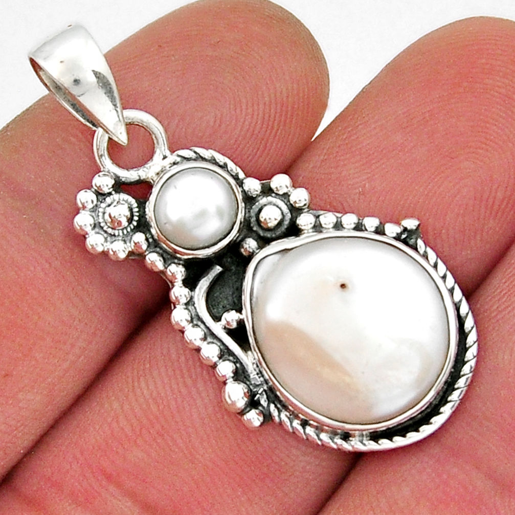 8.00cts natural white pearl fancy 925 sterling silver pendant jewelry y21491