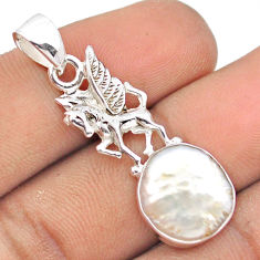 5.38cts sea life natural white pearl fancy 925 sterling silver unicorn pendant u14262