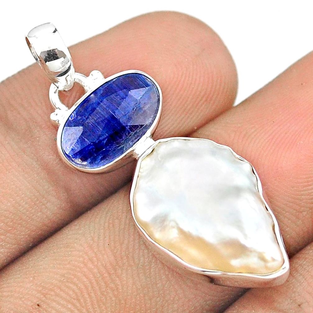 10.53cts natural white pearl kyanite 925 sterling silver pendant jewelry u26076