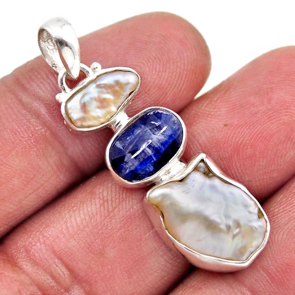 11.13cts natural white pearl kyanite 925 sterling silver pendant jewelry y87469