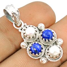 3.41cts natural white pearl lapis lazuli round sterling silver pendant u16651