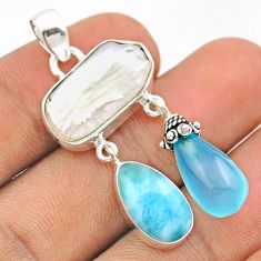 18.41cts natural white pearl larimar chalcedony 925 silver pendant u14389
