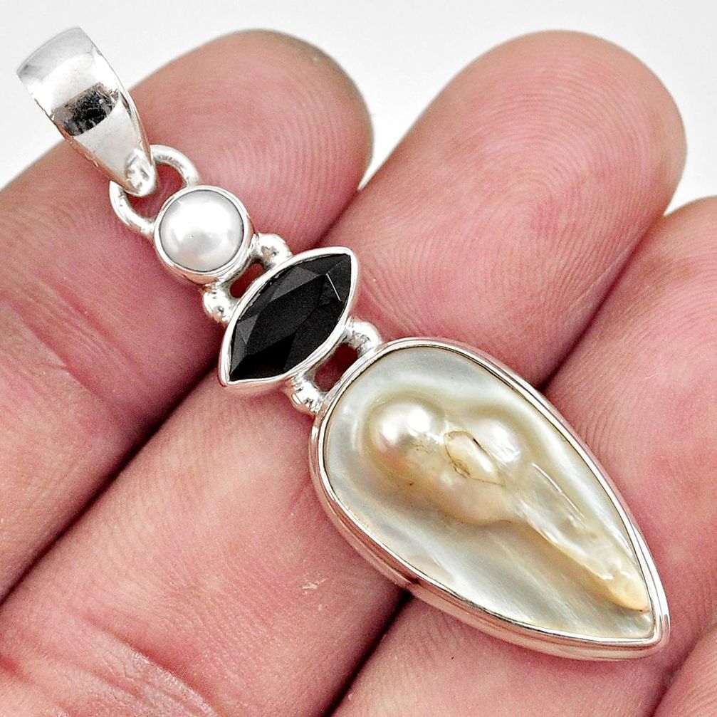  white pearl onyx 925 sterling silver pendant jewelry d43997