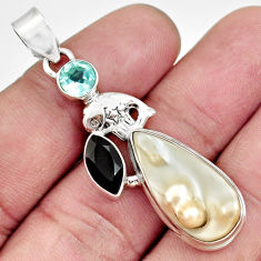Clearance Sale-  white pearl onyx topaz 925 sterling silver pendant d43983