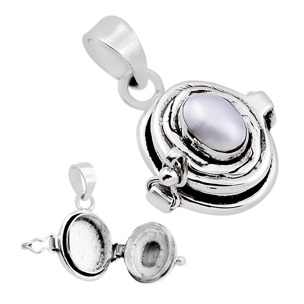 2.26cts natural white pearl oval 925 sterling silver poison box pendant n31932