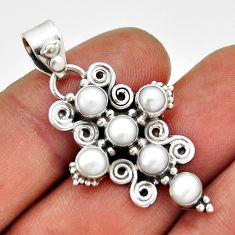 2.69cts natural white pearl round 925 sterling silver holy cross pendant n33949