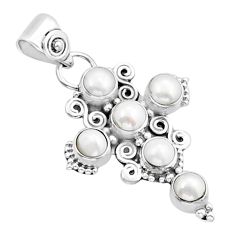5.35cts natural white pearl round 925 sterling silver holy cross pendant y15171