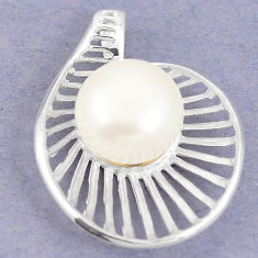 Natural white pearl round 925 sterling silver pendant jewelry c23831