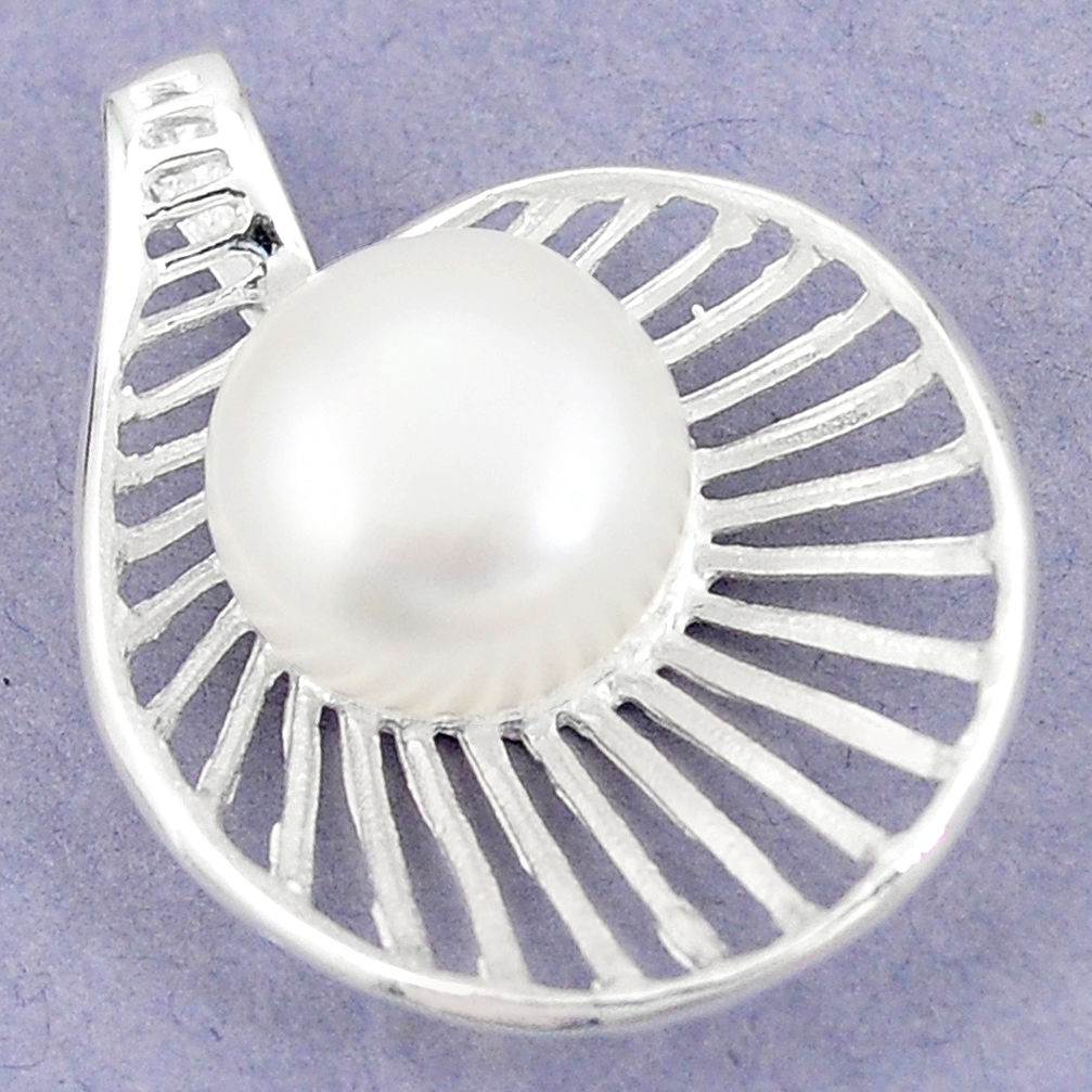 Natural white pearl round 925 sterling silver pendant jewelry c23835