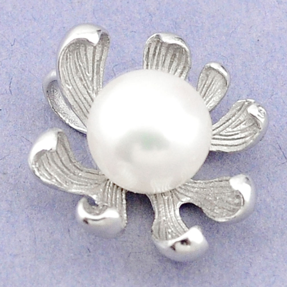 Natural white pearl round 925 sterling silver pendant jewelry c23857