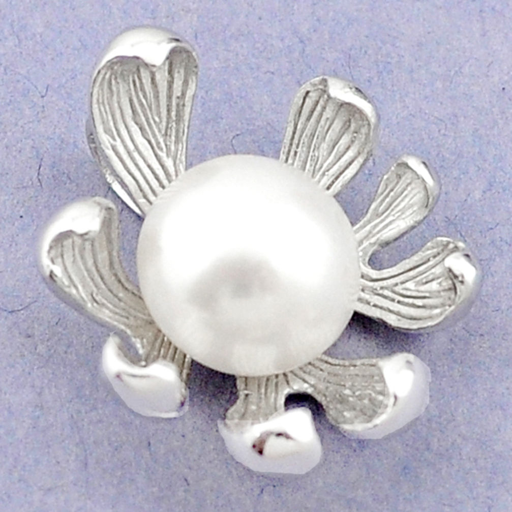 Natural white pearl round 925 sterling silver pendant jewelry c23871