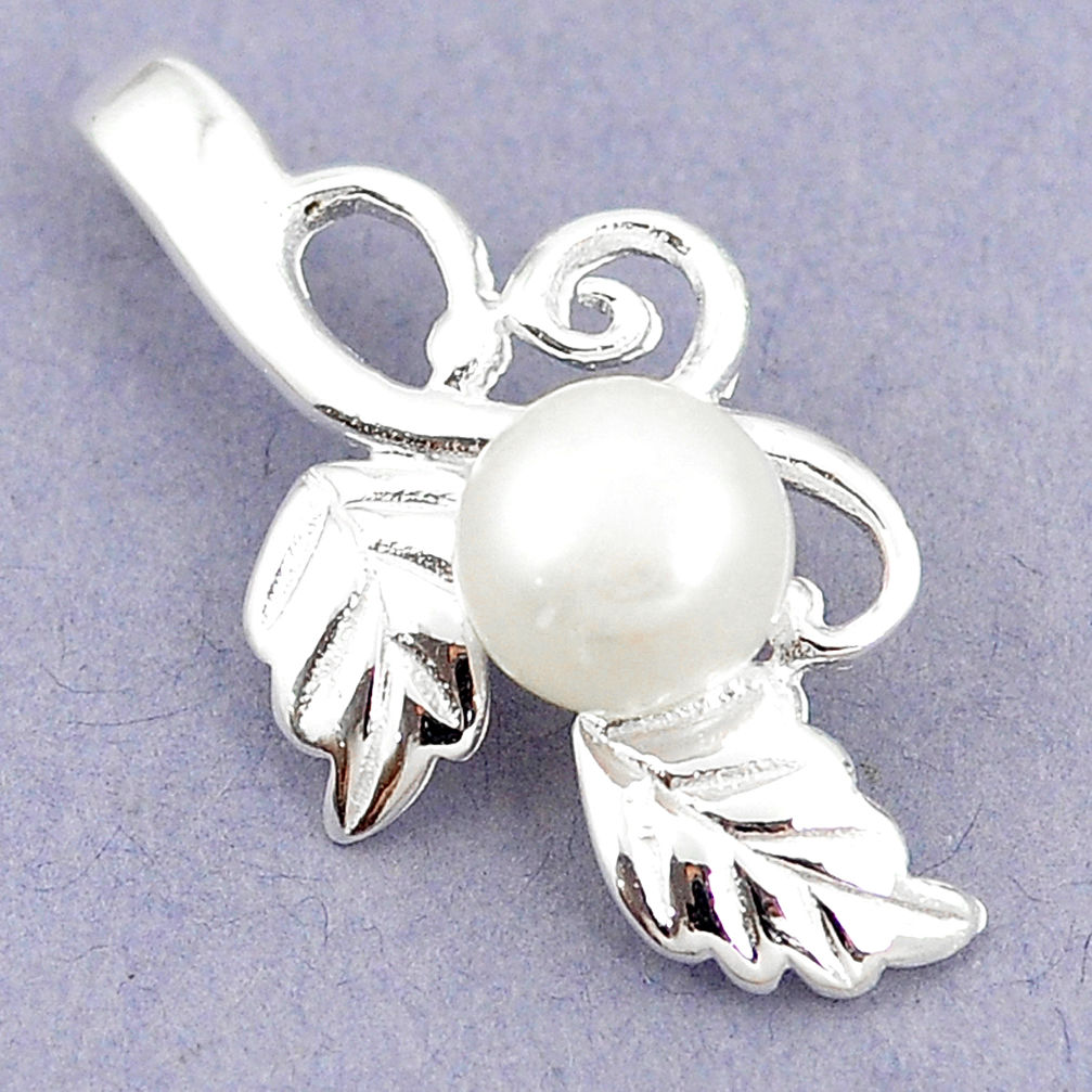 Natural white pearl round 925 sterling silver pendant jewelry c24134