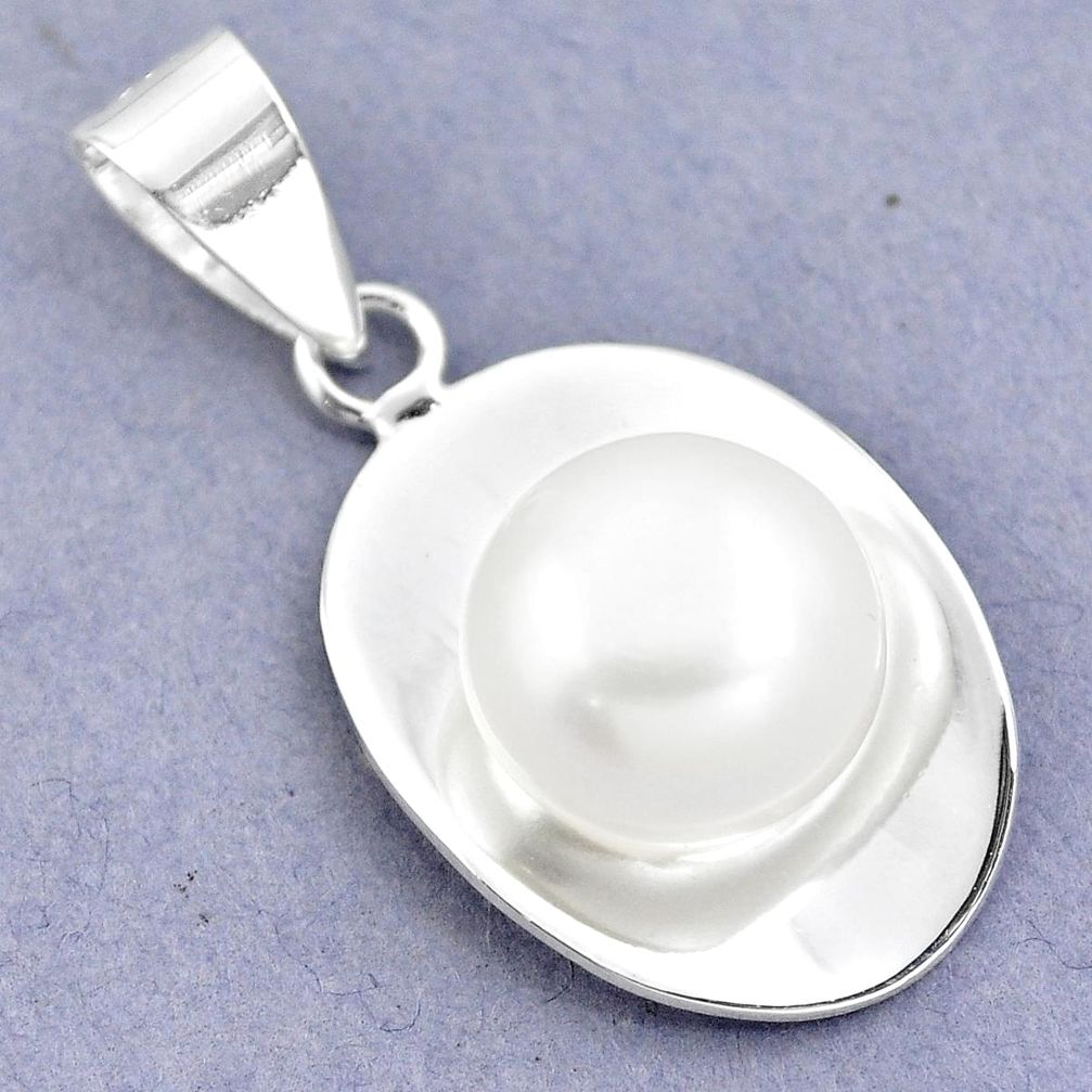 Natural white pearl round 925 sterling silver pendant jewelry c25462