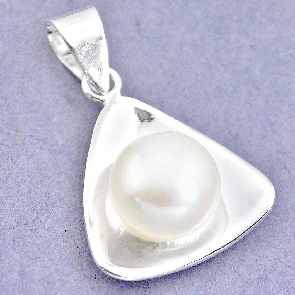 Natural white pearl round 925 sterling silver pendant jewelry c25474