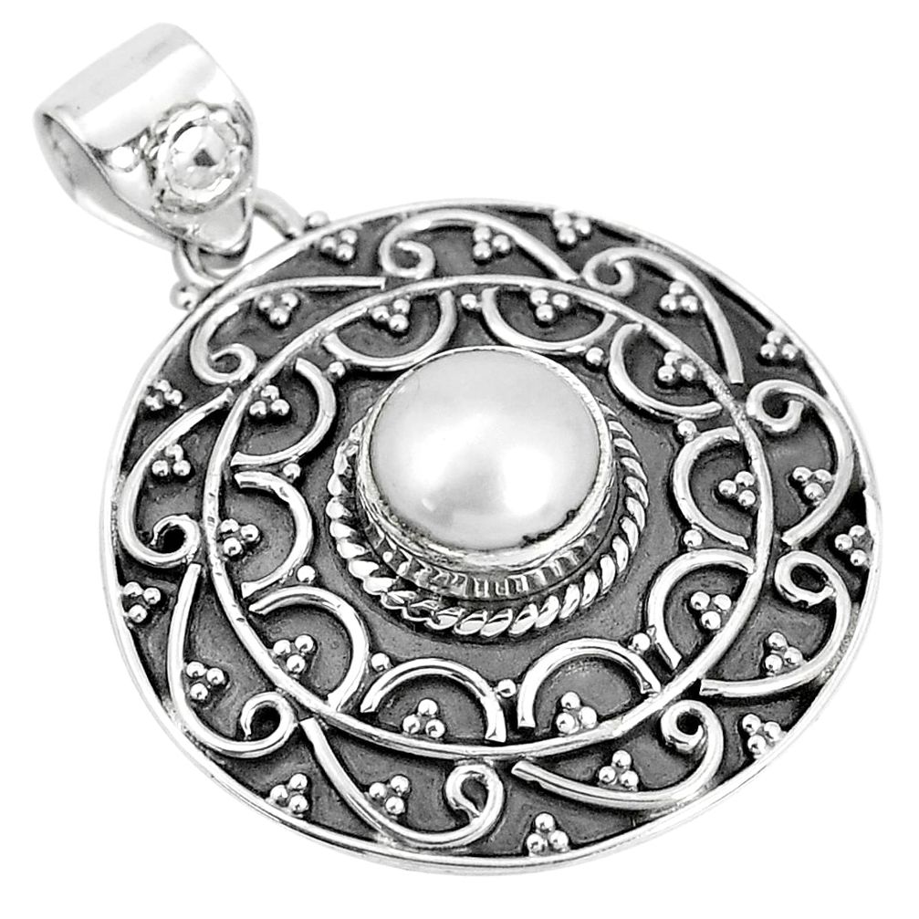 white pearl round 925 sterling silver pendant jewelry p33571