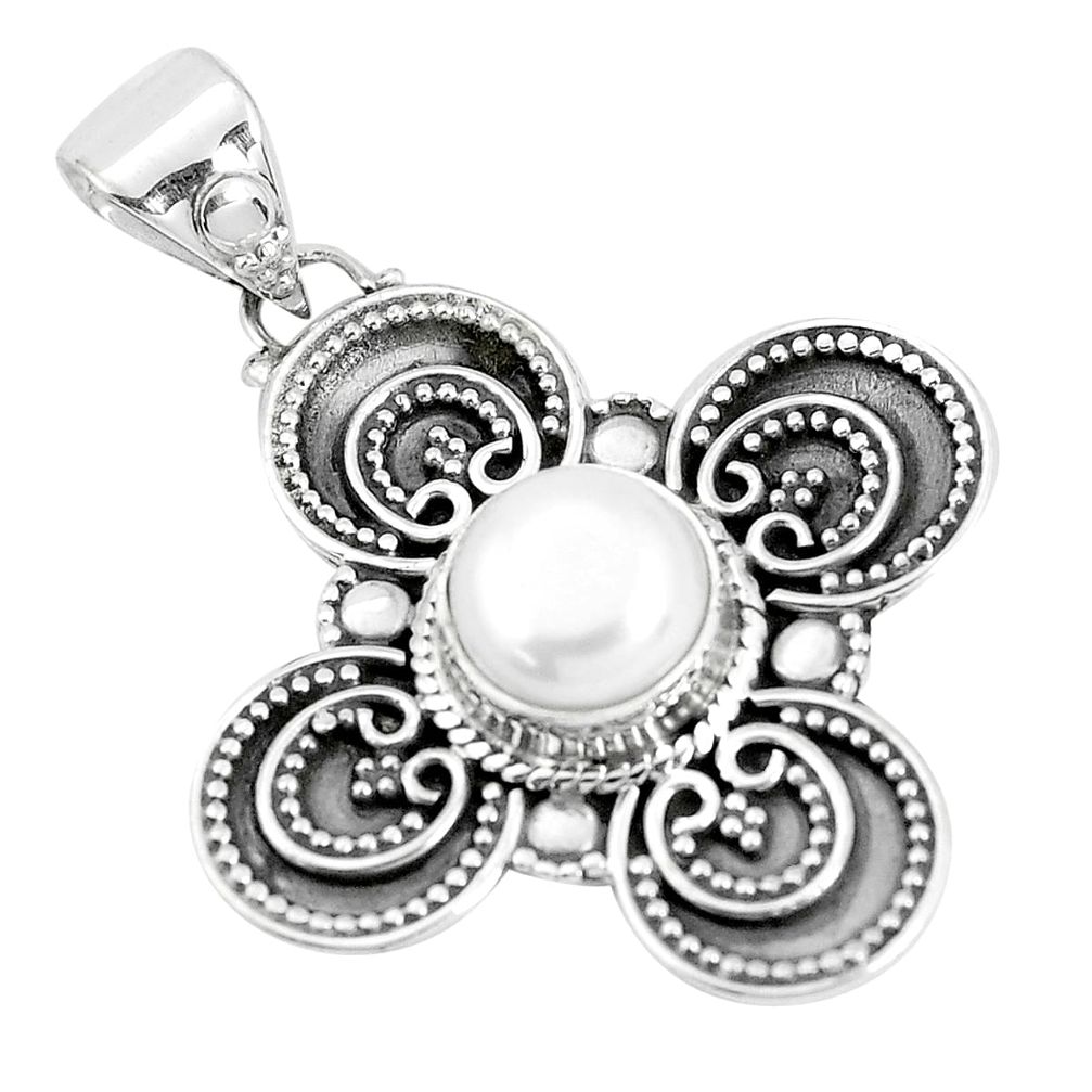 3.25cts natural white pearl round 925 sterling silver pendant jewelry p33576