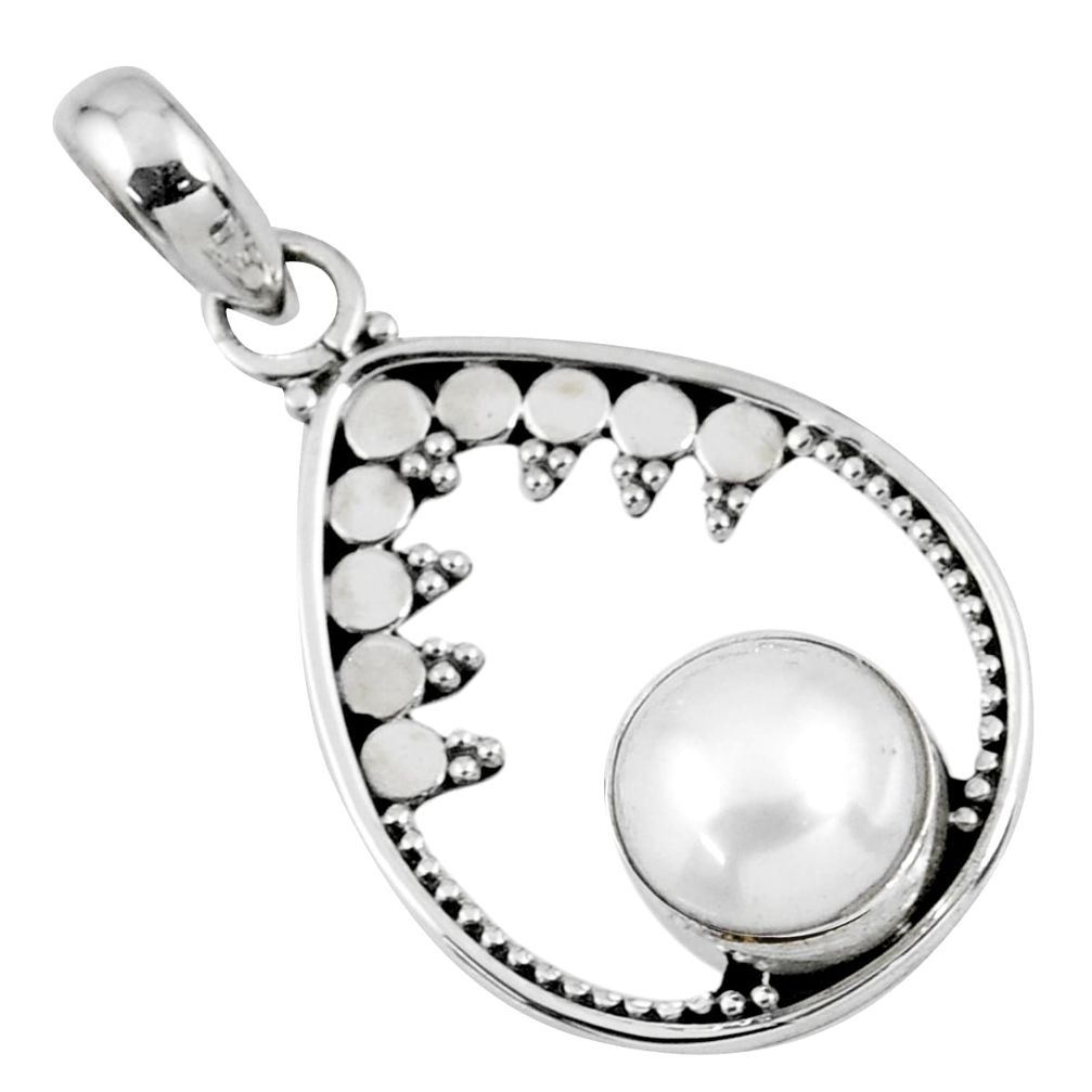 3.91cts natural white pearl round 925 sterling silver pendant jewelry r57691