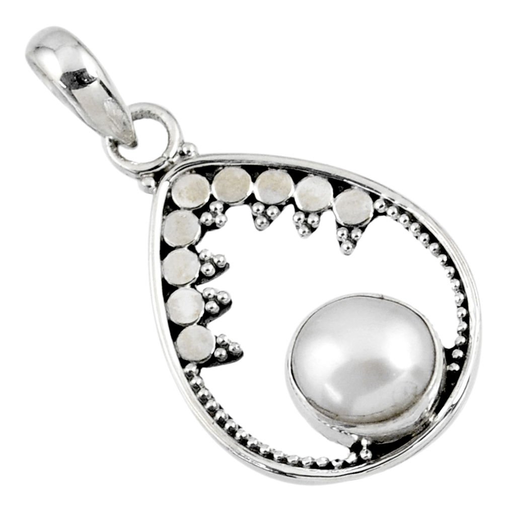 3.01cts natural white pearl round 925 sterling silver pendant jewelry r57692