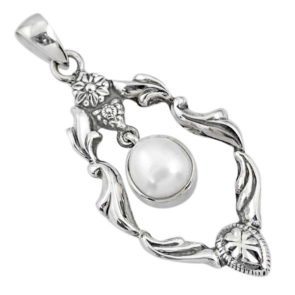 4.53cts natural white pearl round 925 sterling silver pendant jewelry r67572