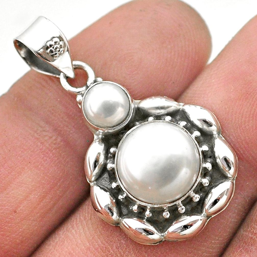 6.05cts natural white pearl round 925 sterling silver pendant jewelry t74995