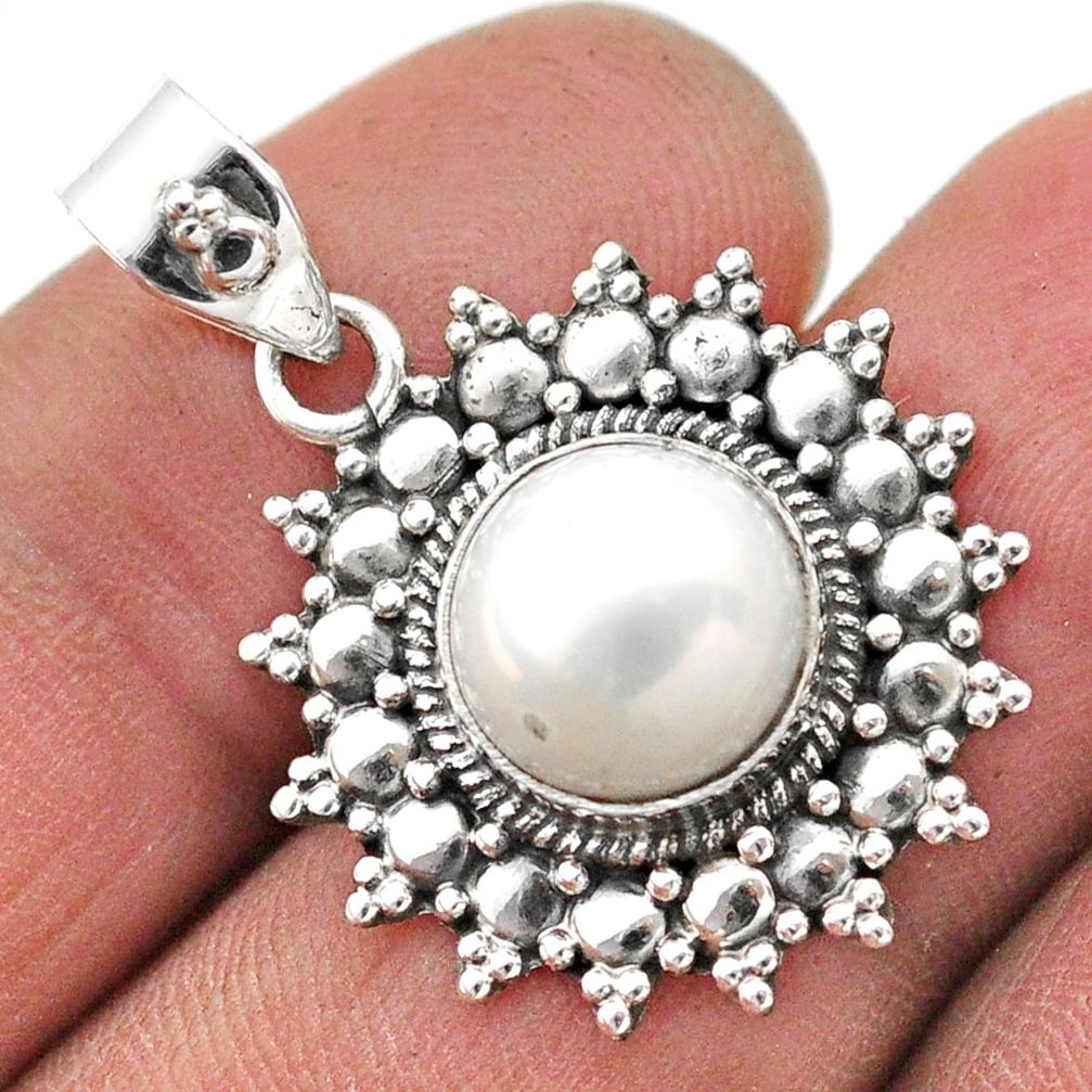 5.38cts natural white pearl round 925 sterling silver pendant jewelry t75015