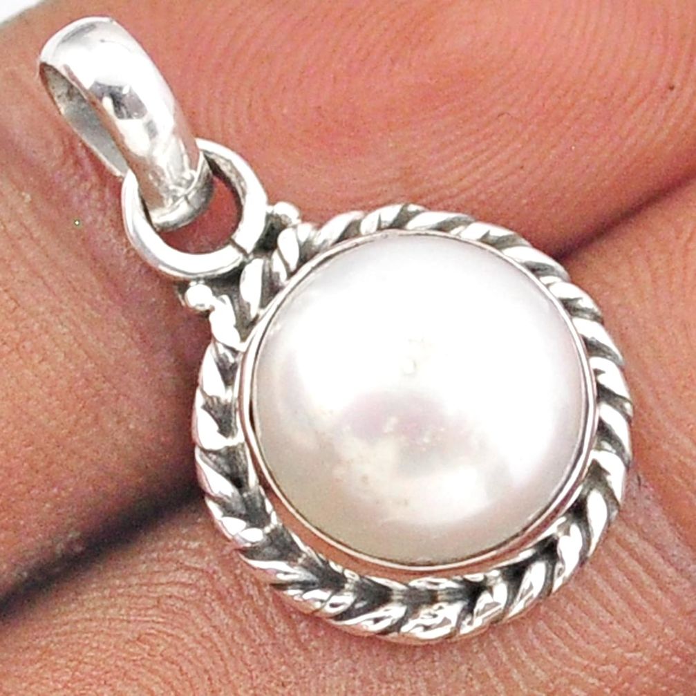 5.57cts natural white pearl round 925 sterling silver pendant jewelry t96245