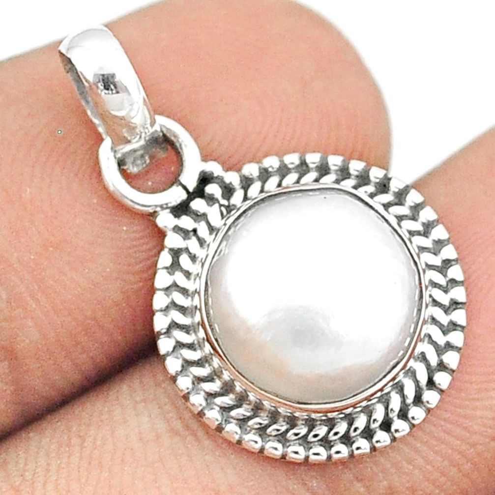 4.85cts natural white pearl round 925 sterling silver pendant jewelry u27717
